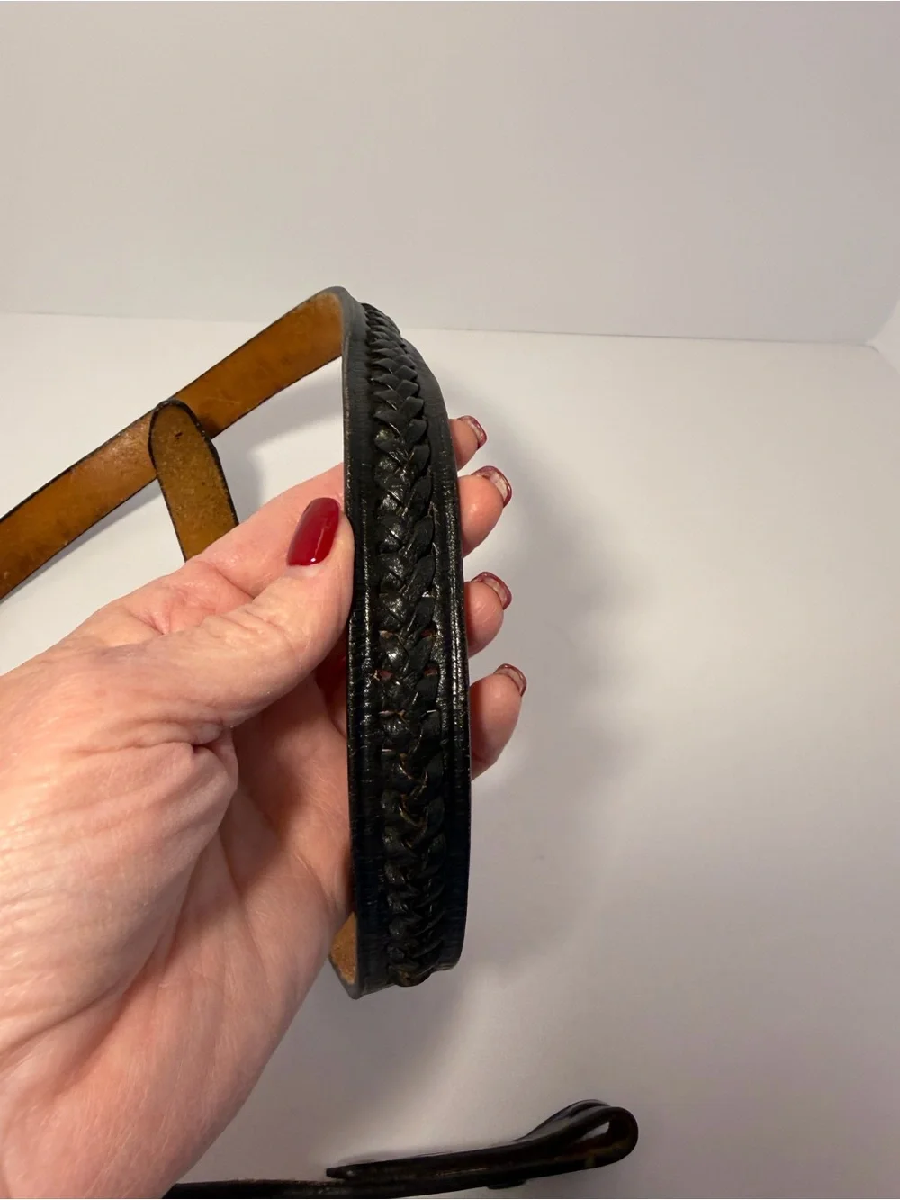 RM Mexico Vintage Black Hand-Laced Braided Leather Belt Strap Sz 36